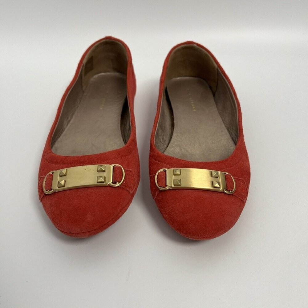 Tahari Red Suede Gold Buckle Loafer Flat Shoes Women's Size 7.5-8 38 - Picture 8 of 12